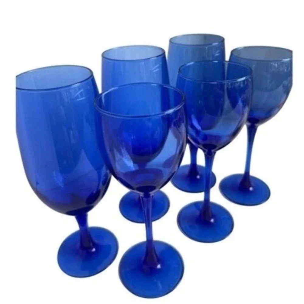Luminarc France Cobalt Blue Crystal Goblets 3-6oz 3-8oz Barware Stemware 6‎